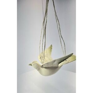 Retro MCM Hanging Bird Planter Swag Pot Cream Green Plastic Boho Decor